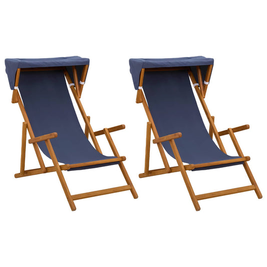 Deck Chair 2 pcs 3 Position Solid Eucalyptus Wood Blue Deck Chair 2 pcs 3 Position Solid Eucalyptus Wood Blue