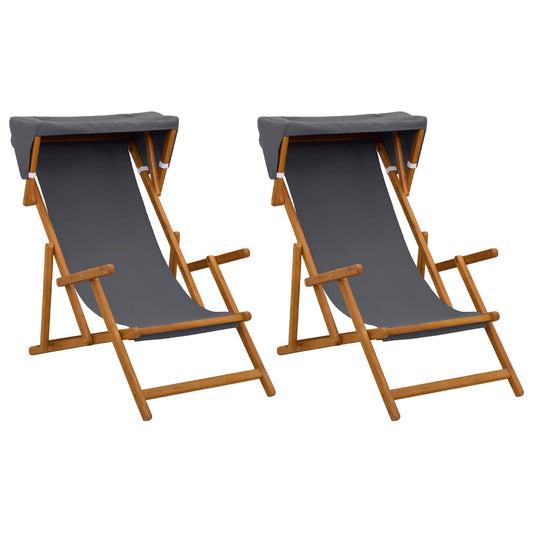 Deck Chair 2 pcs 3 Position Solid Eucalyptus Wood Grey Deck Chair 2 pcs 3 Position Solid Eucalyptus Wood Grey