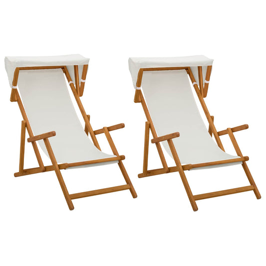 Deck Chair 2 pcs 3 Position Solid Eucalyptus Wood Cream Deck Chair 2 pcs 3 Position Solid Eucalyptus Wood Cream