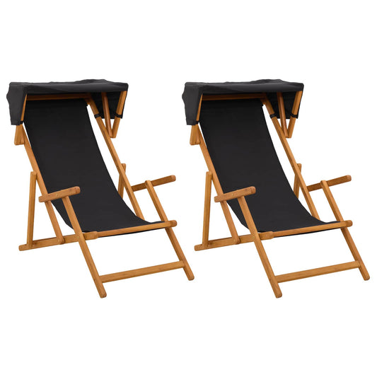Deck Chair 2 pcs 3 Position Solid Eucalyptus Wood Black Deck Chair 2 pcs 3 Position Solid Eucalyptus Wood Black