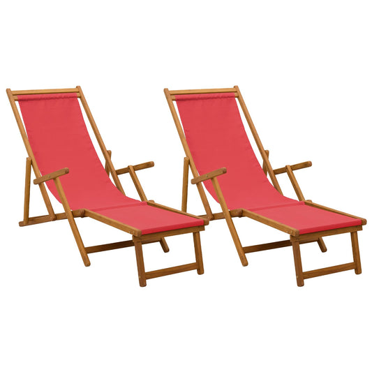 Folding Sun Lounger 2 pcs 3 Position Solid Eucalyptus Wood Red Folding Sun Lounger 2 pcs 3 Position Solid Eucalyptus Wood Red