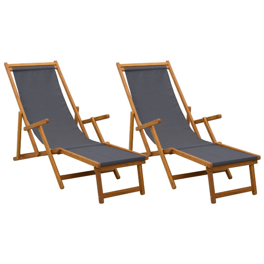 Folding Sun Lounger 2 pcs 3 Position Solid Eucalyptus Wood Grey Folding Sun Lounger 2 pcs 3 Position Solid Eucalyptus Wood Grey