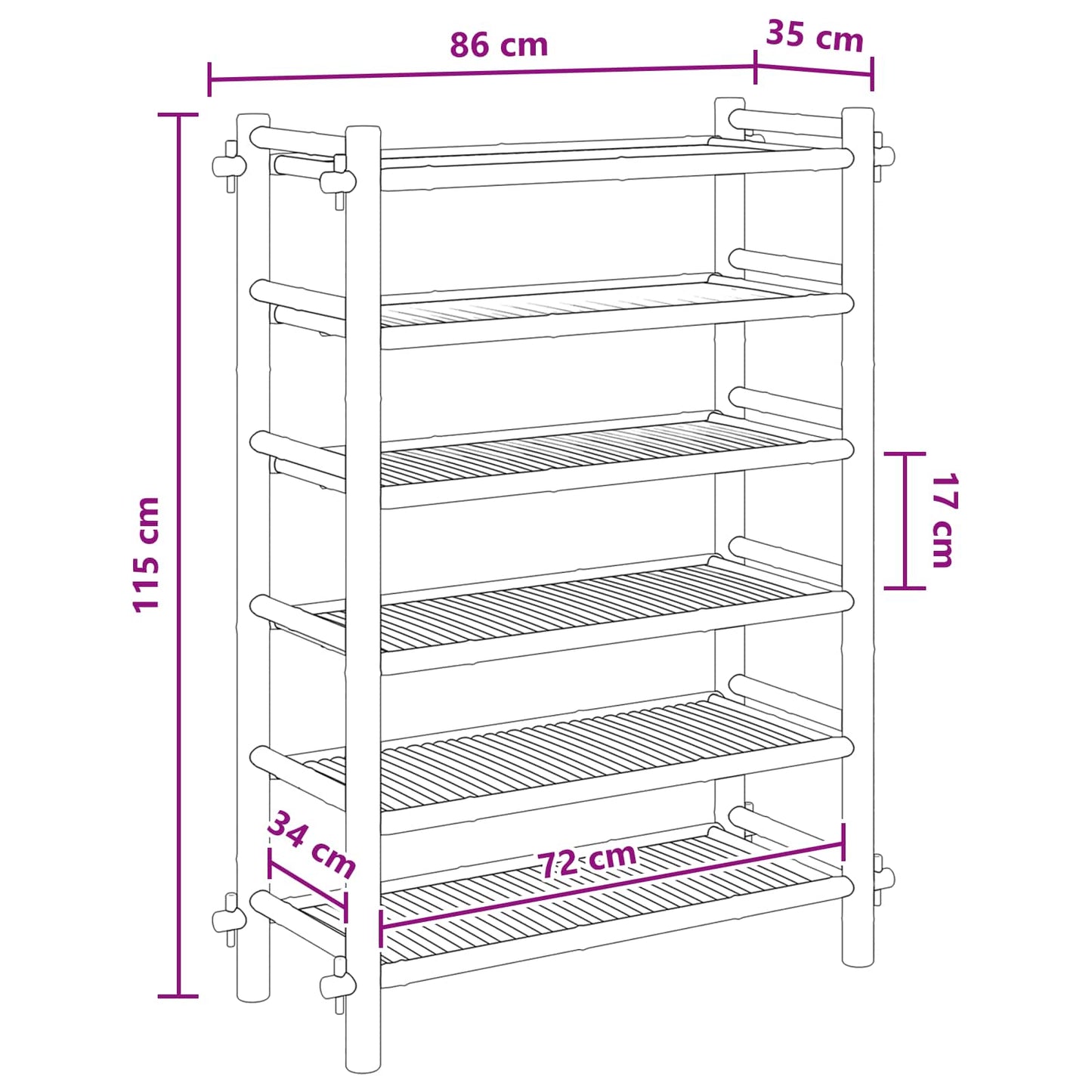 Shoe Rack with Shelf Natural 6-tier Bamboo