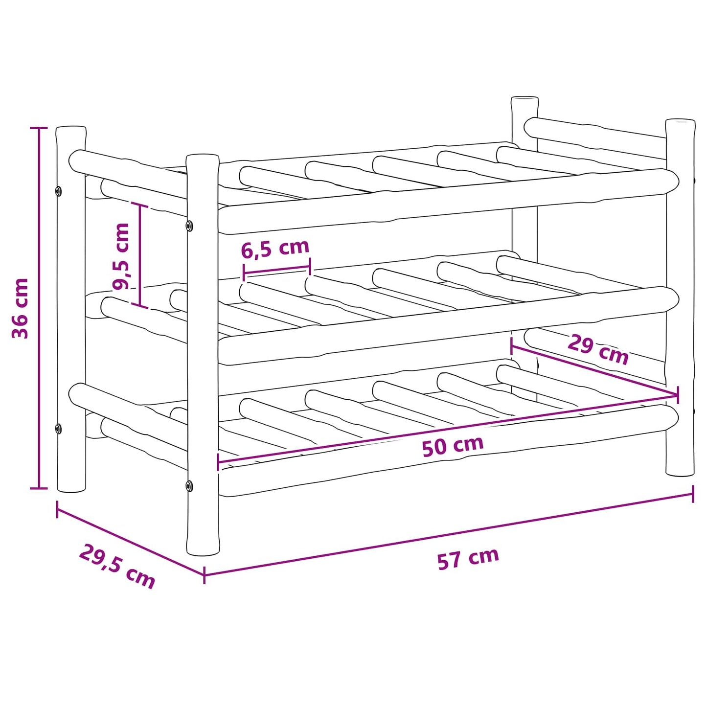 Wine Rack Natural 57 x 29.5 x 36 cm Bamboo
