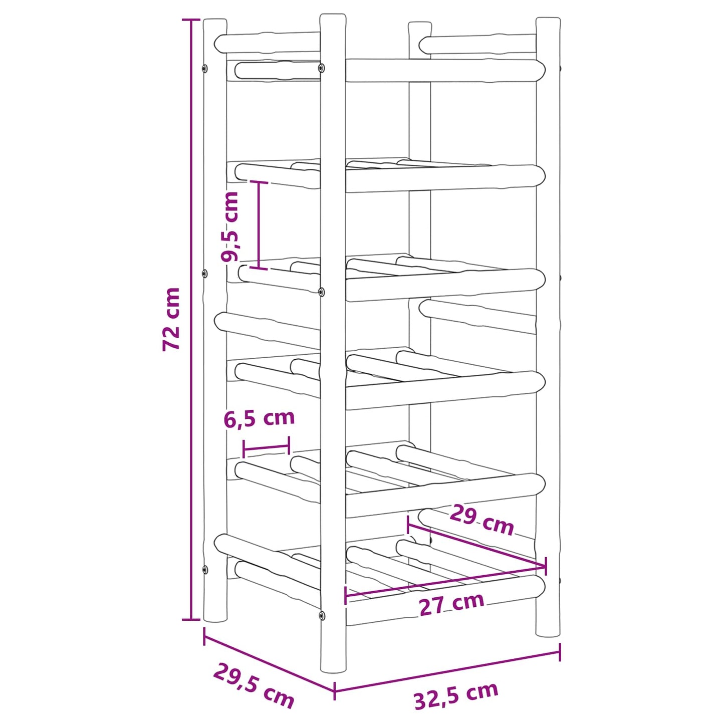 Wine Rack Natural 32.5 x 29.5 x 72 cm Bamboo