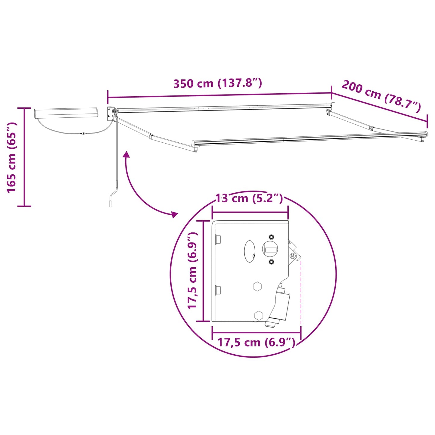 Electric Retractable Awning Frame Anthracite 3.5 x 2 m Steel