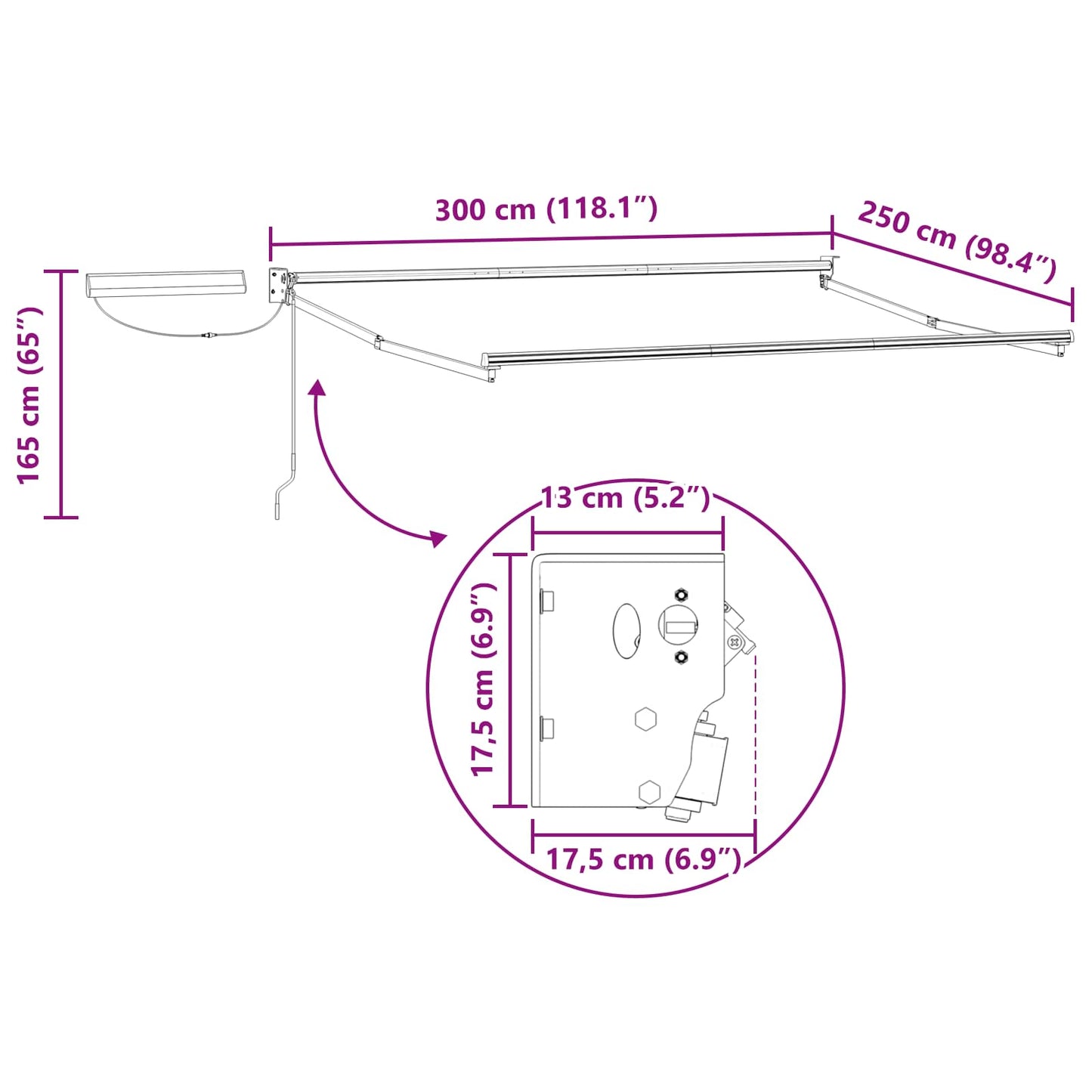 Electric Retractable Awning Frame Anthracite 3 x 2.5 m Steel