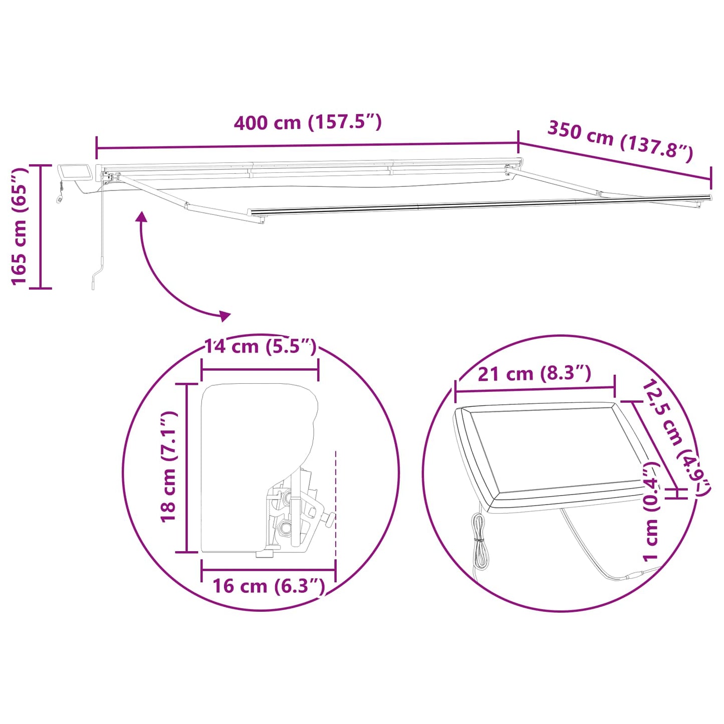 Manual Awning Frame with LEDs White 4 x 3.5 m Aluminium