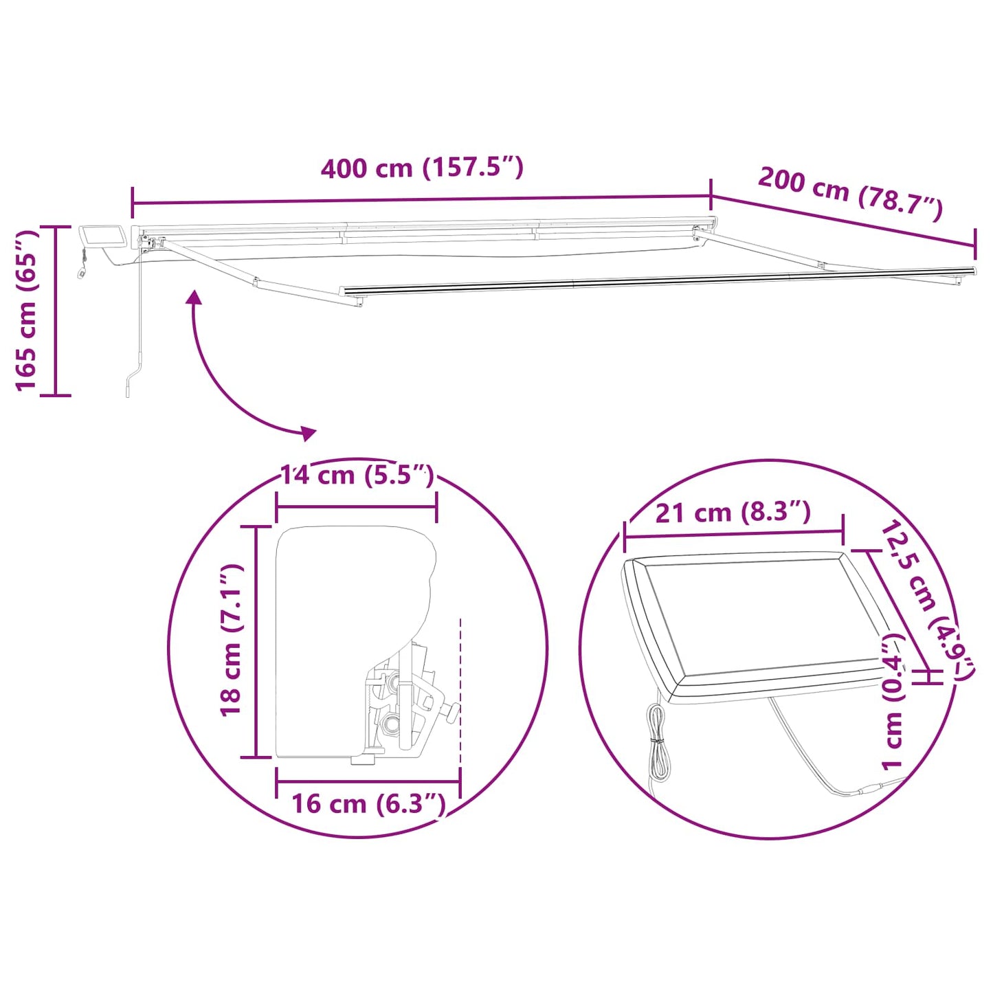 Manual Awning Frame with LEDs Anthracite 4 x 2 m Aluminium