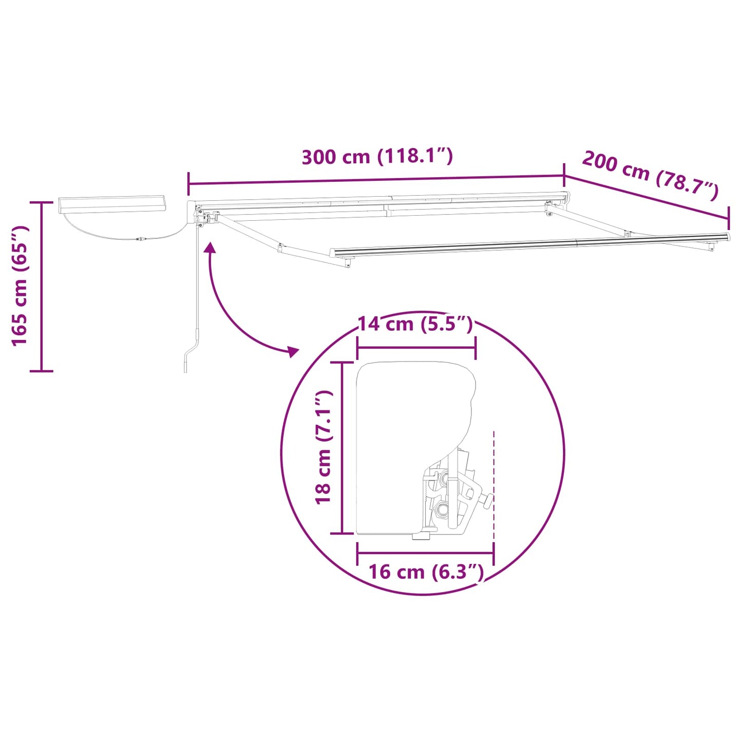 Electric Retractable Awning Frame White 3 x 2 m Steel