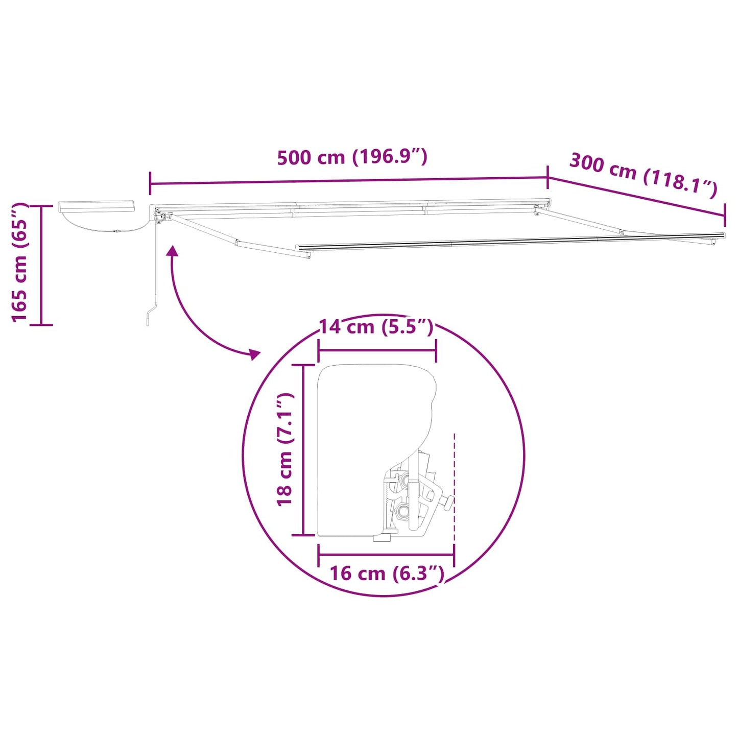 Electric Retractable Awning Frame White 5 x 3 m Steel
