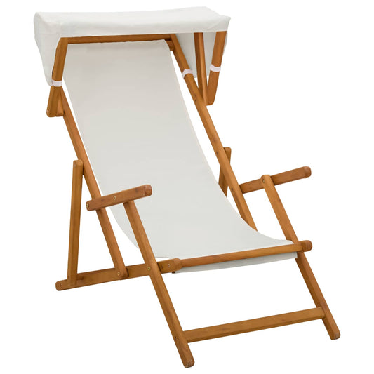 Deck Chair 3 Position Solid Eucalyptus Wood Cream Deck Chair 3 Position Solid Eucalyptus Wood Cream