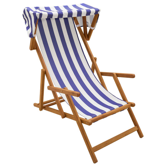 Deck Chair 3 Position Solid Eucalyptus Wood Blue and White Deck Chair 3 Position Solid Eucalyptus Wood Blue and White