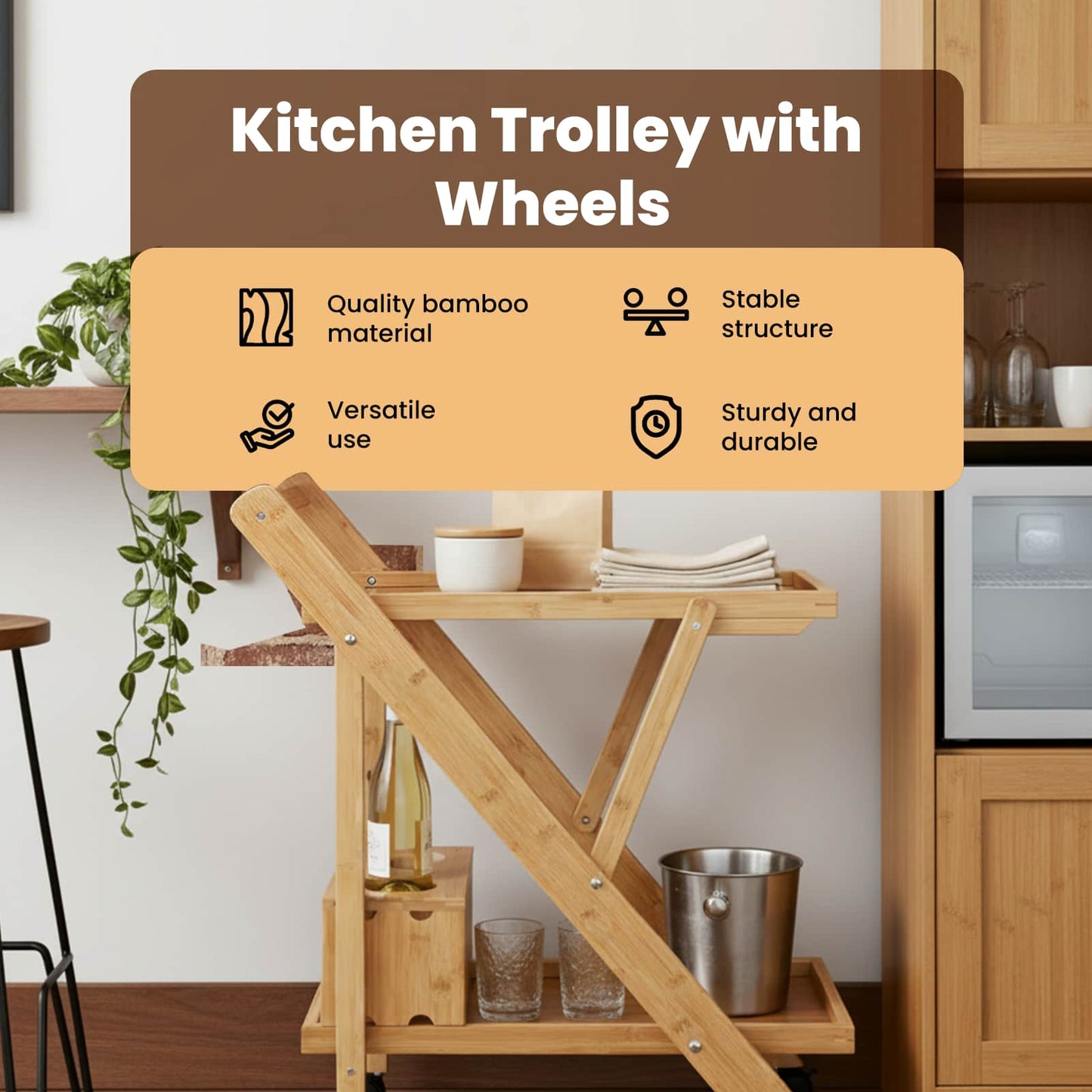 Kitchen Trolley with Wheels Light Brown 65 x 40.5 x 76.5 cm