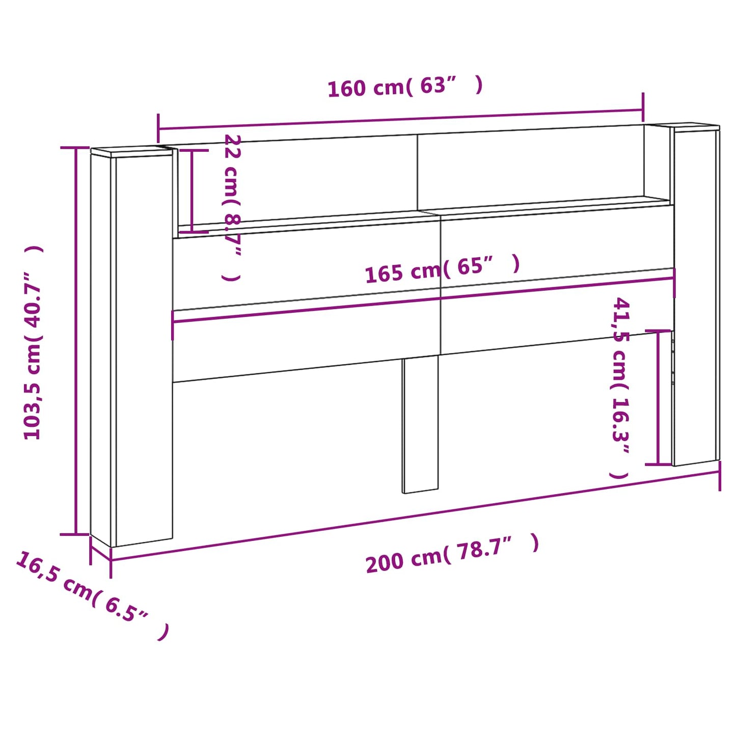 Storage Headboard with LED White Engineered Wood
