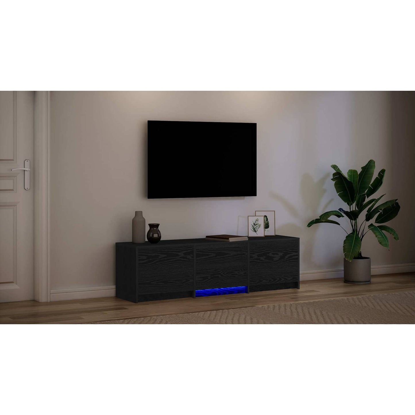 TV Cabinet with LED Black Oak 140 x 34 x 40 cm Engineered Wood