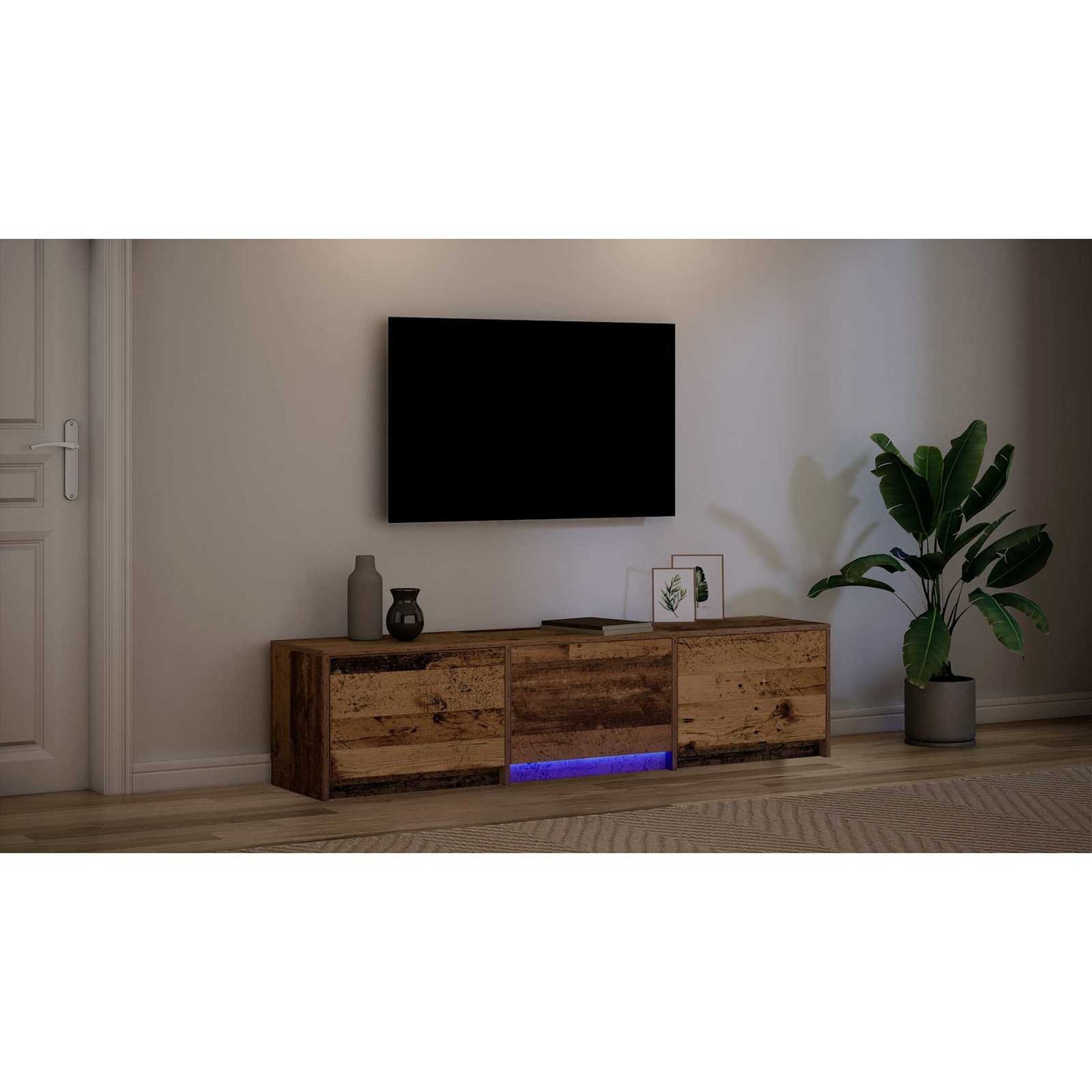 TV Cabinet with LED Old Wood 165 x 34 x 40 cm Engineered Wood