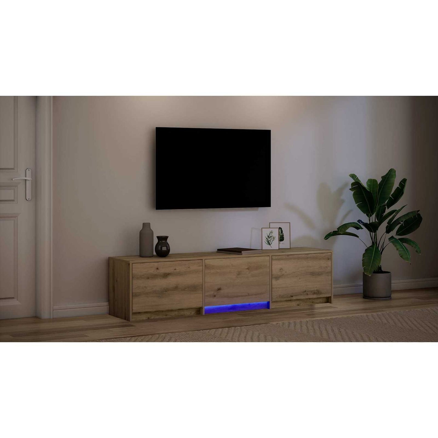 TV Cabinet with LED with Drawer Artisian Oak 165 x 34 x 40 cm