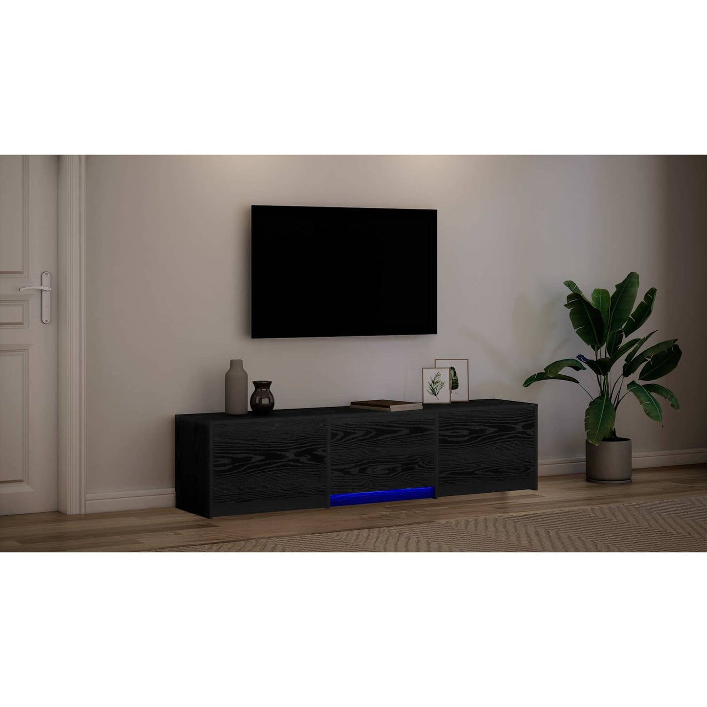 TV Cabinet with LED Black Oak 165 x 34 x 40 cm Engineered Wood