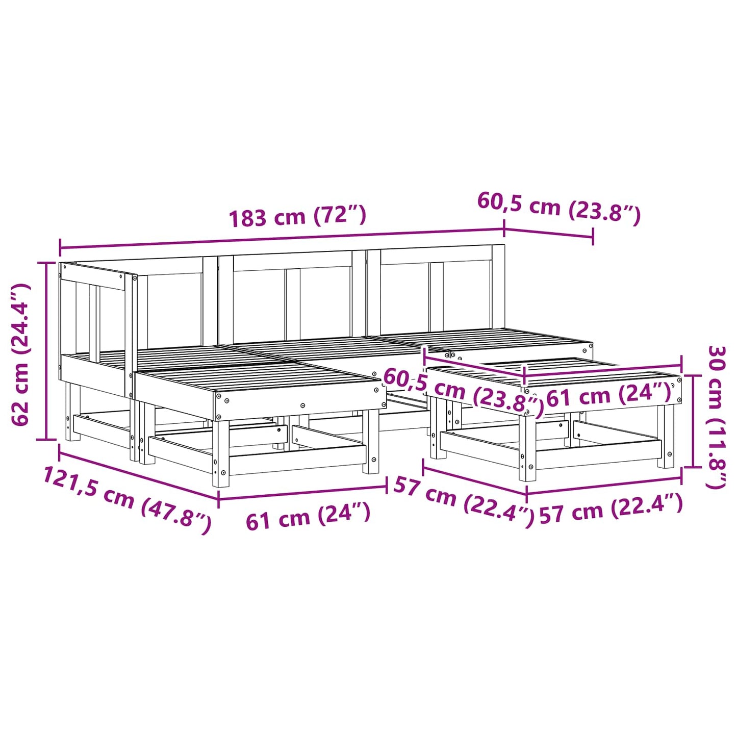 Garden Lounge Set 5 pcs Wax Brown Solid Pine Wood