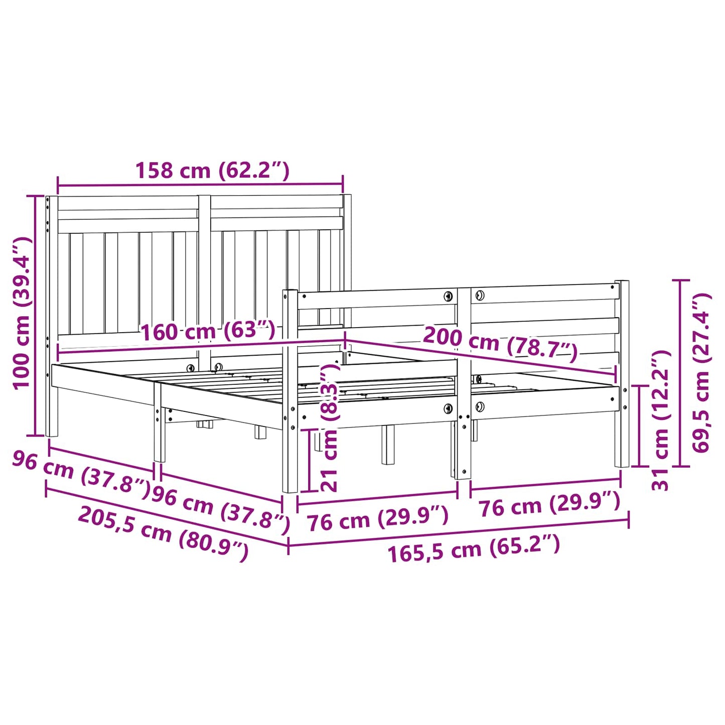 Bed Frame with Headboard Wax Brown 160 x 200 cm