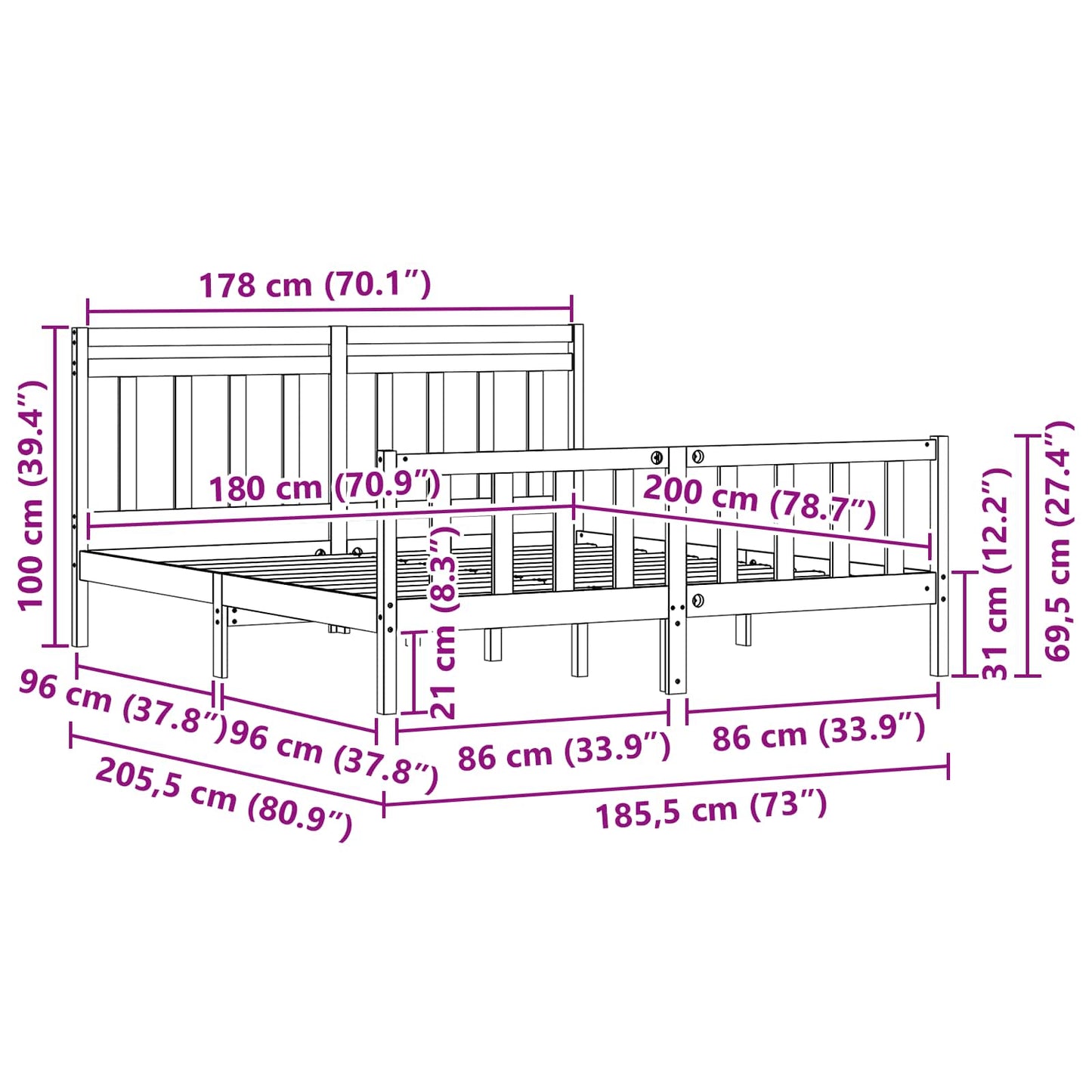Bed Frame 2 pcs Wax Brown 180 x 200 cm Solid Pine Wood