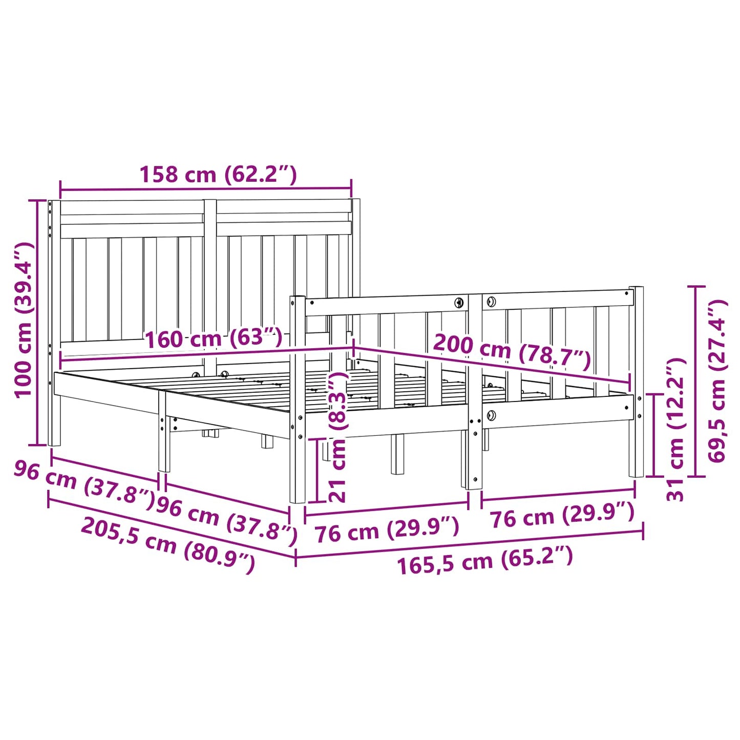 Bed Frame 2 pcs Wax Brown 160 x 200 cm Solid Pine Wood