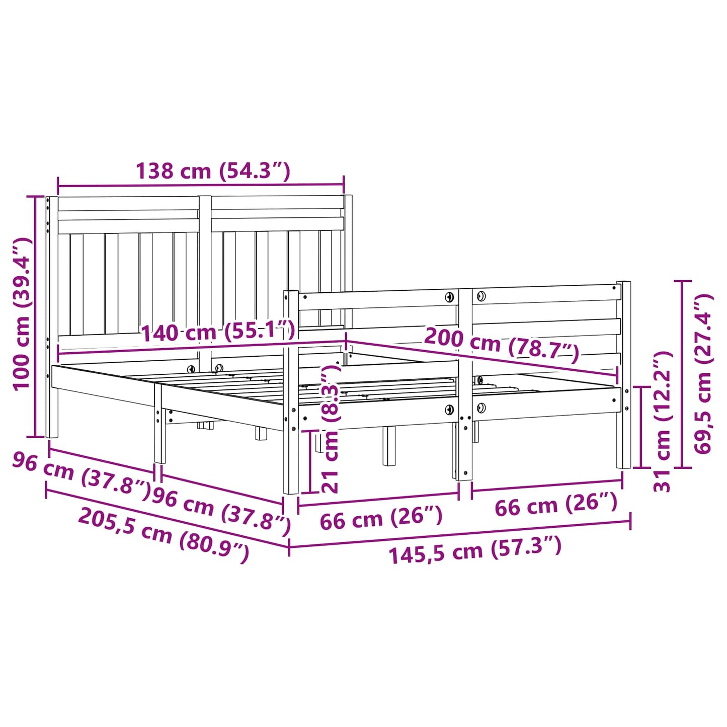 Bed Frame with Headboard Wax Brown 140 x 200 cm