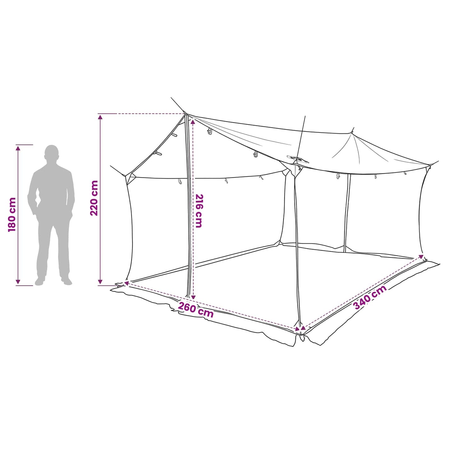Camping Tarp with Mesh Walls Brown Grey 340 x 260 x 220 cm
