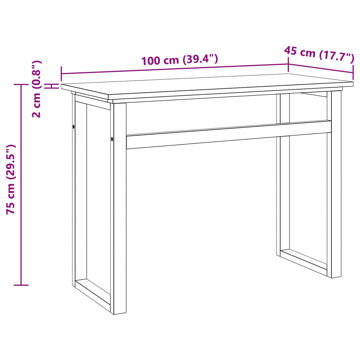 Desk Natural Solid Teak Wood 100 x 45 x 75cm