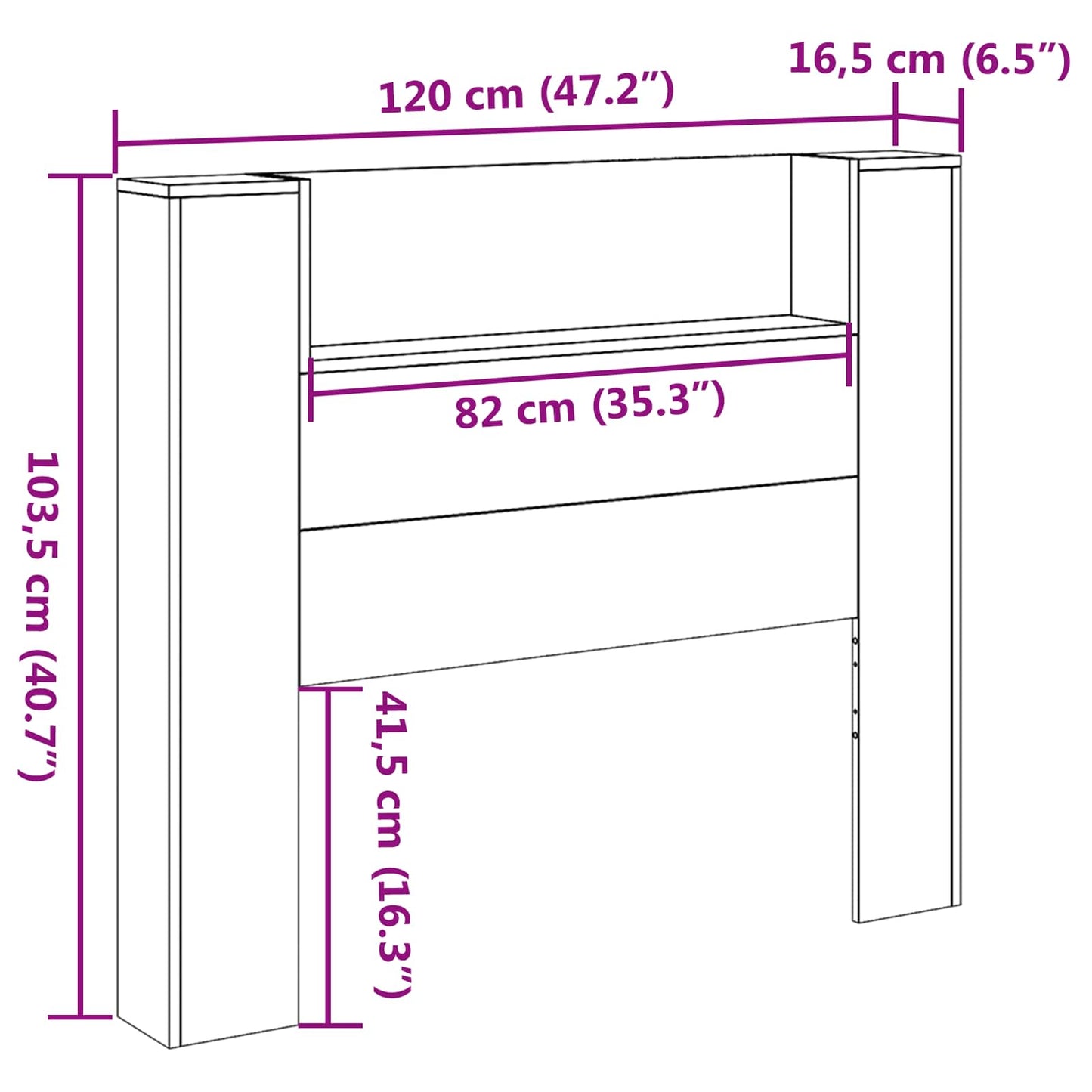 Headboard Cabinet with LED Sonoma 120 x 16.5 x 103.5 cm