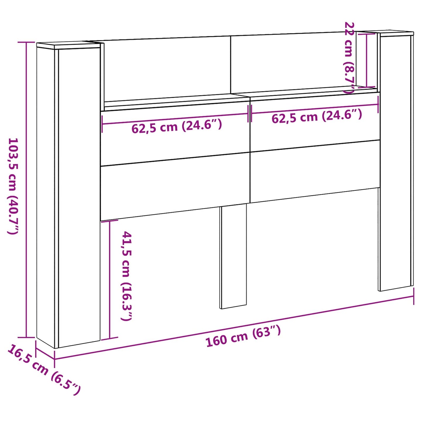 Headboard Cabinet with LED White 160 x 16.5 x 103.5 cm