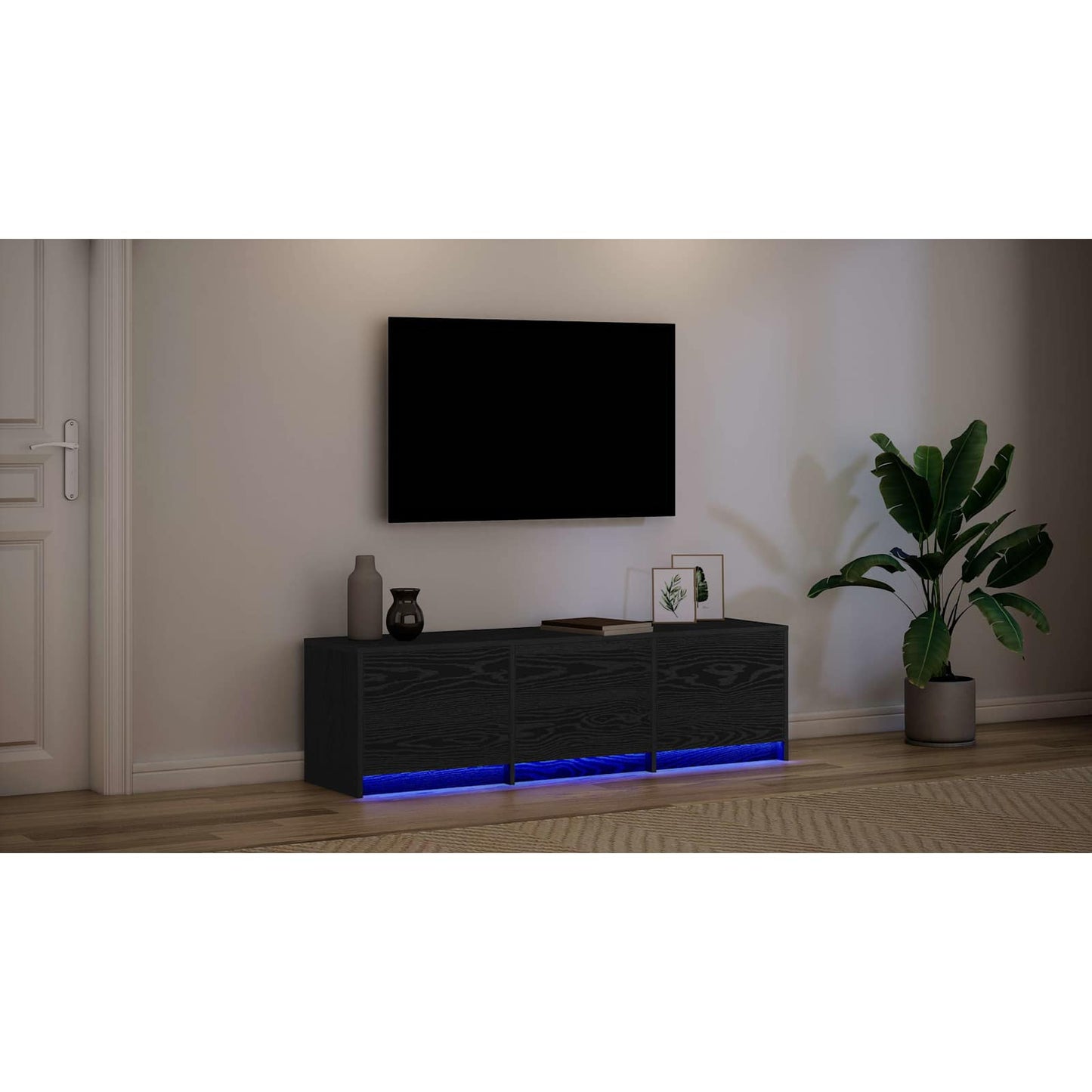 TV Cabinet with LED Black Oak 140 x 34 x 40 cm Engineered Wood