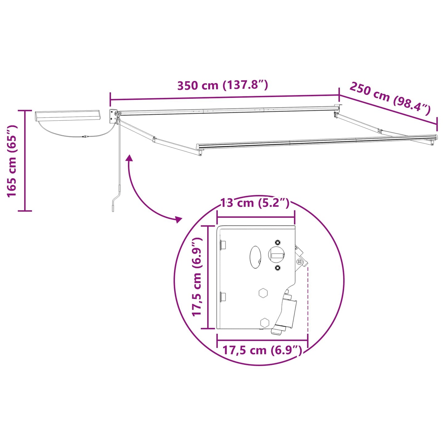 Electric Retractable Awning Brown and Anthracite 3.5 x 2.5 m