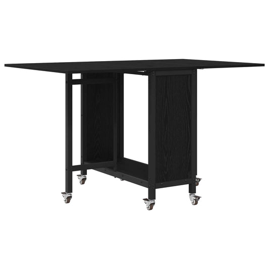 Folding Dining Table with Castors 130 x 80 x 76.5 cm Black Oak Folding Dining Table with Castors 130 x 80 x 76.5 cm Black Oak