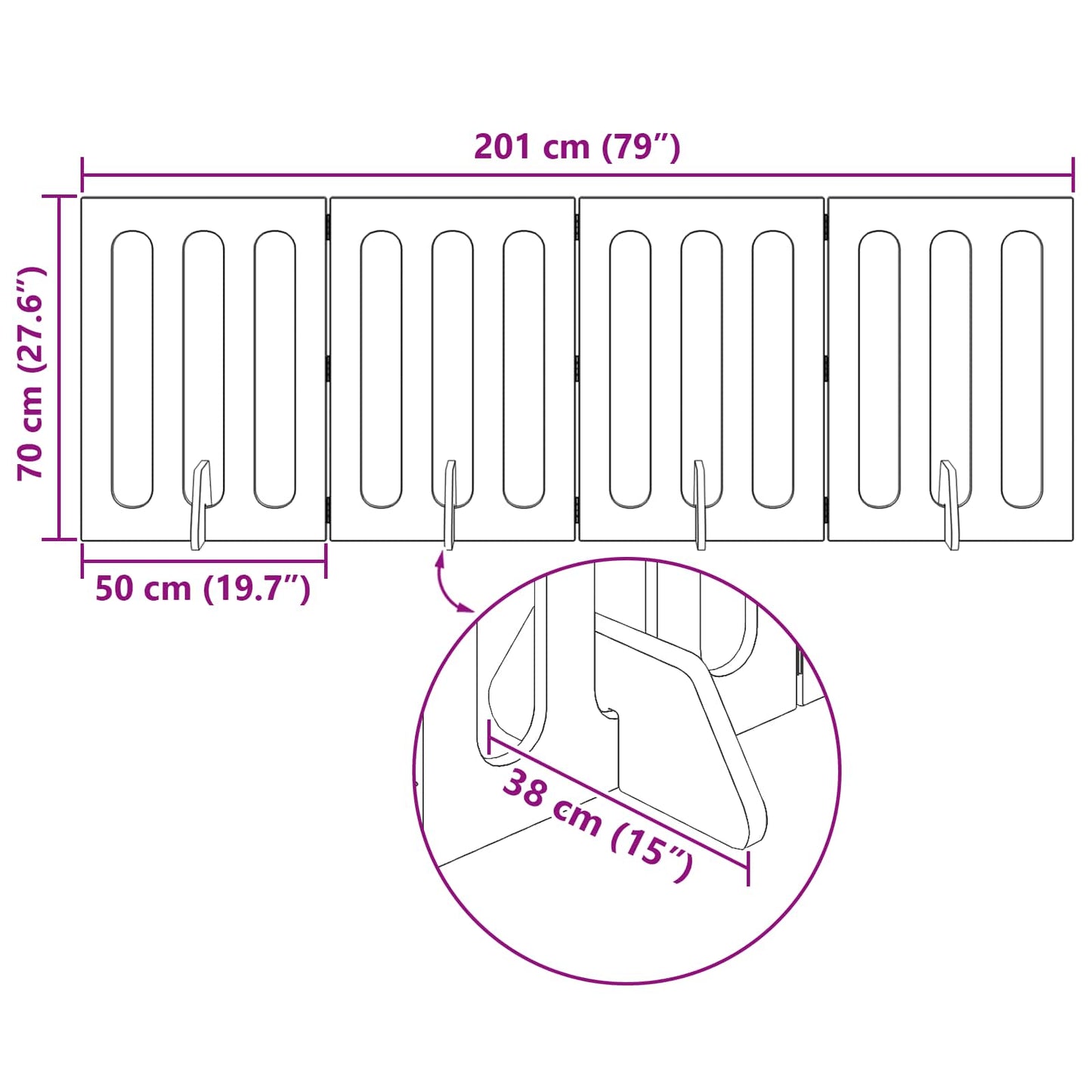 Folding Pet Fence 4 pcs Concrete Grey 201 x 38 x 70 cm