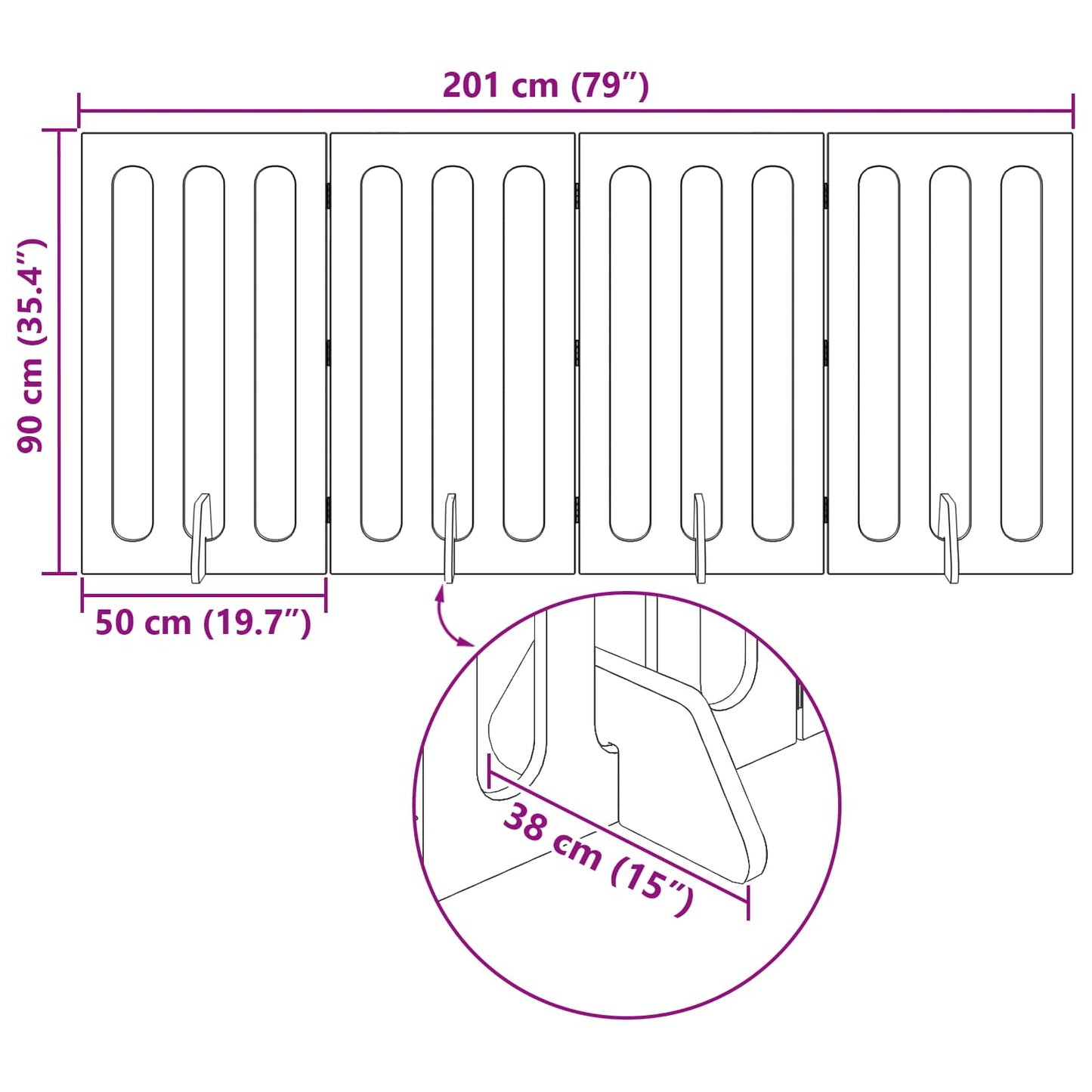 Folding Pet Fence 4 pcs White 201 x 38 x 90 cm Engineered Wood