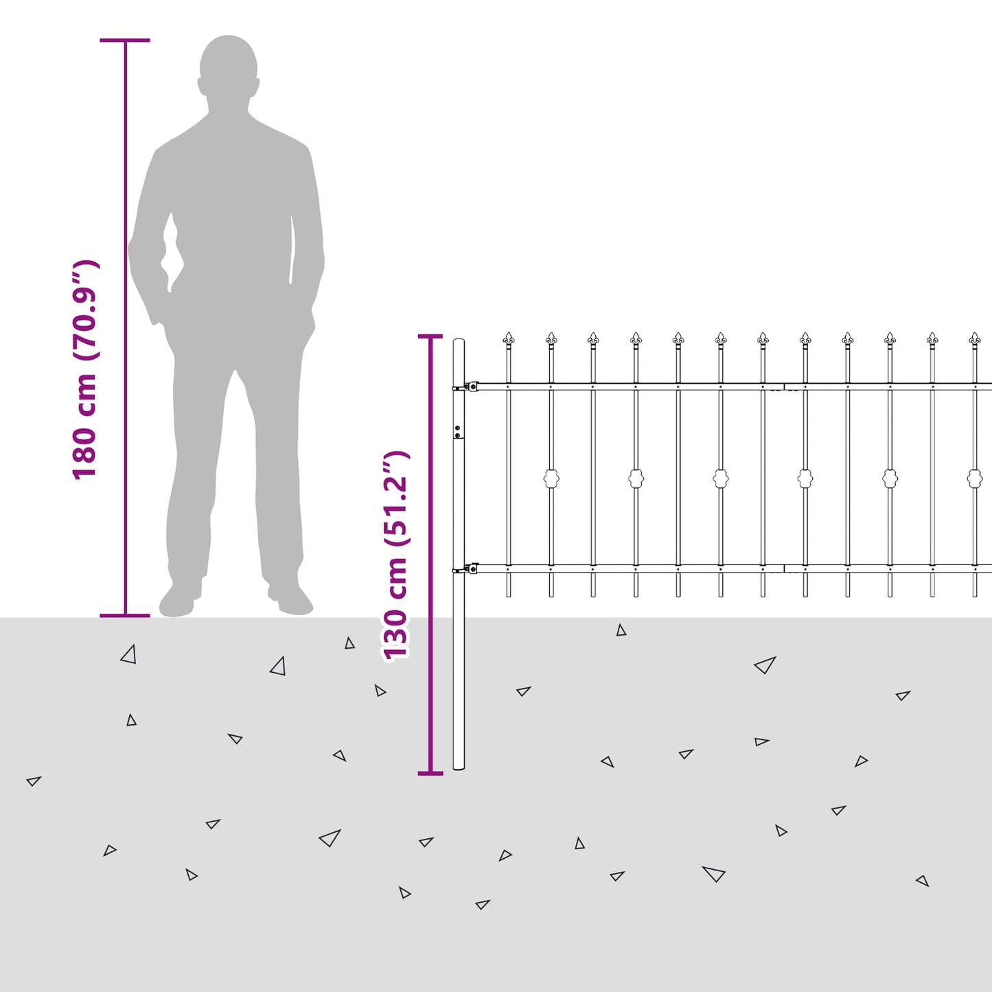 Spike Fence Asten Black 200 x 130 cm Powder-Coated Steel