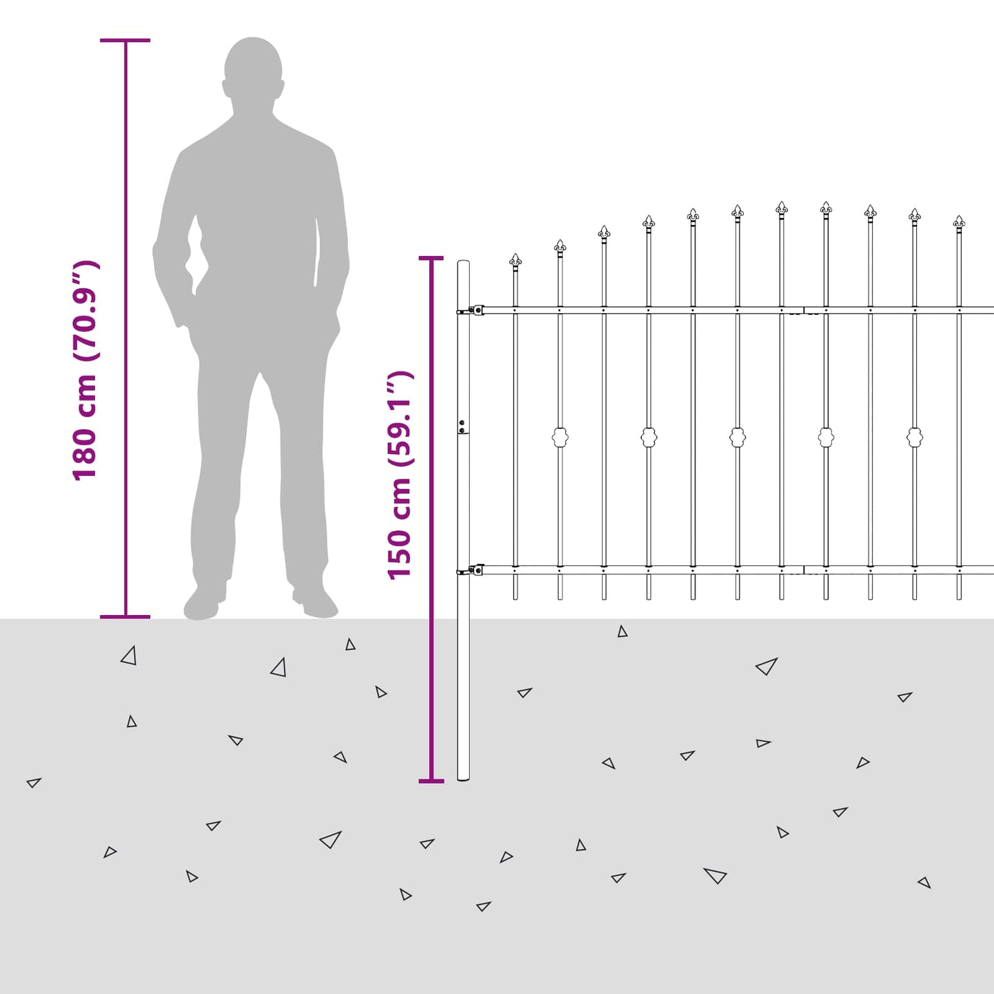 Spike Fence Asten Black 200 x 150 cm Powder-Coated Steel