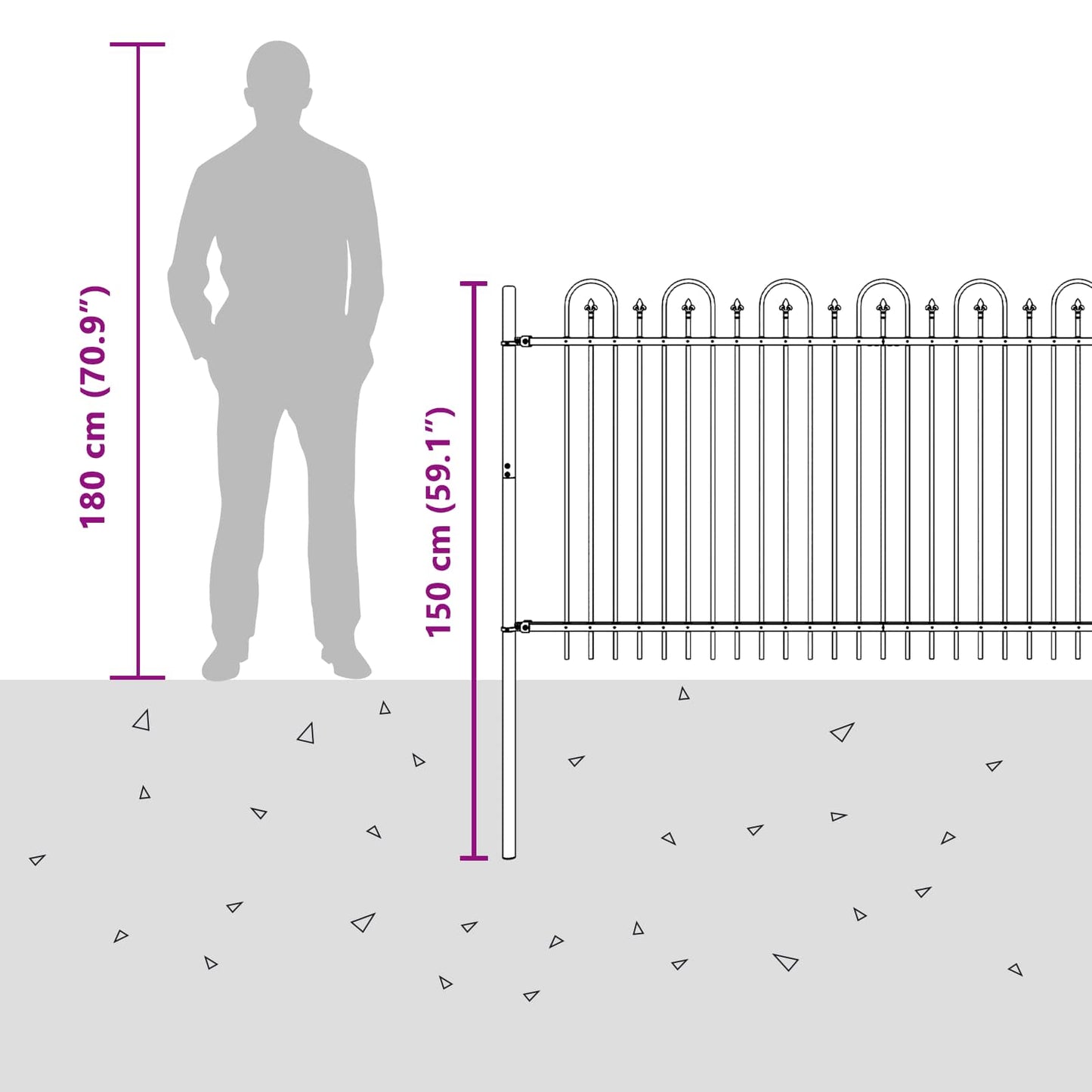 Spike Arch Fence Black 200 x 150 cm Powder-Coated Steel
