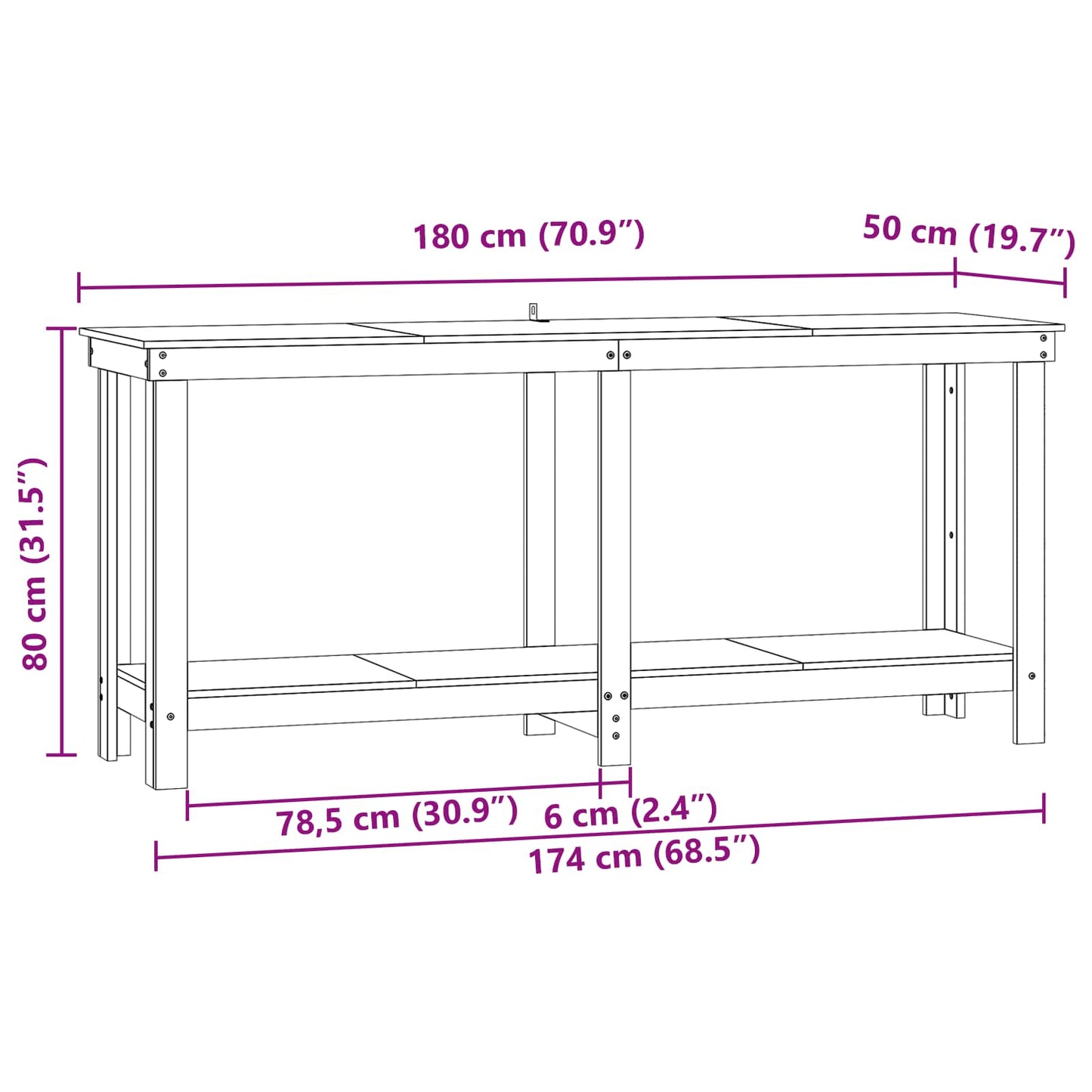 Work Bench Wax Brown 180 x 50 x 80 cm Solid Pine Wood