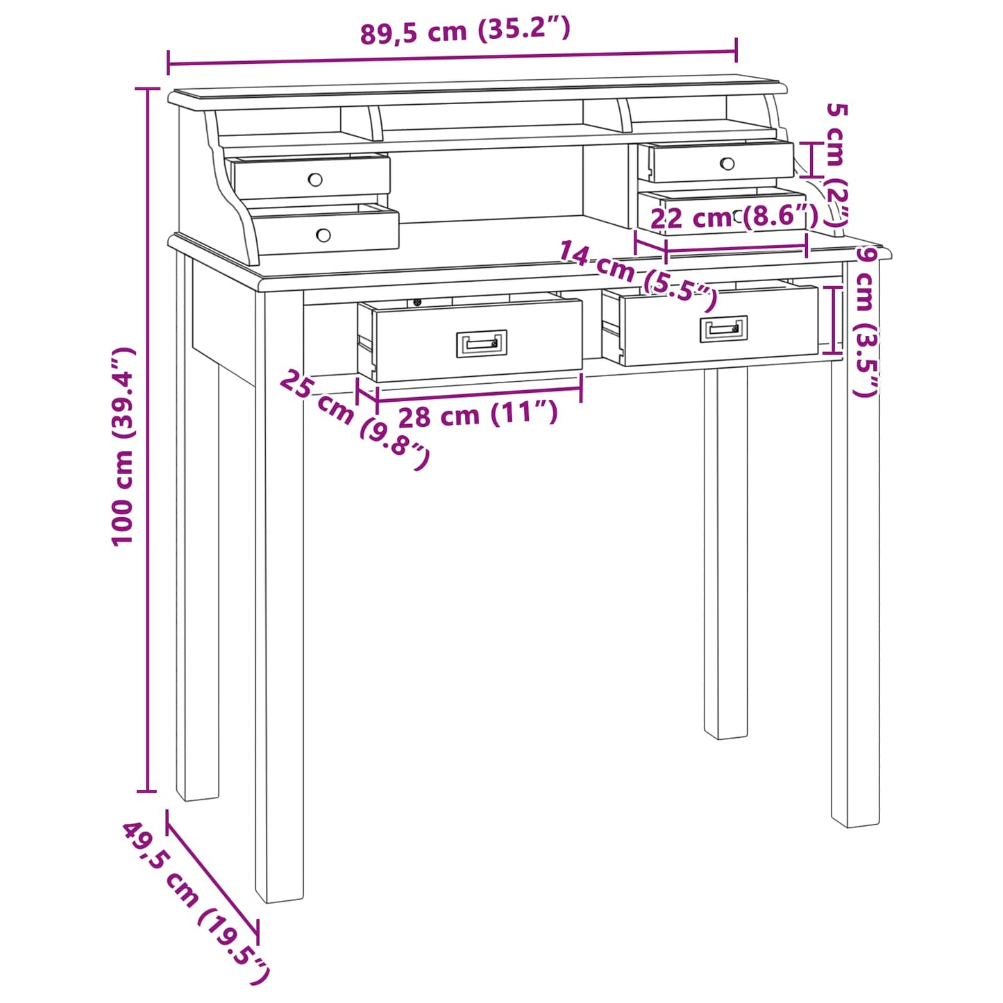Writing Desk Natural 89.5 x 49.5 x 100 cm Solid Teak Wood