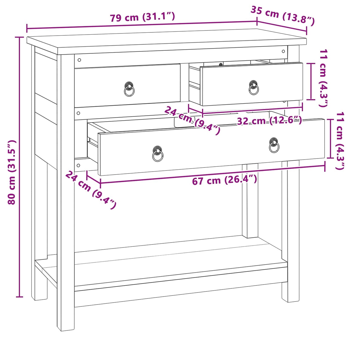 Sideboard Natural 79 x 35 x 80 cm Solid Teak Wood
