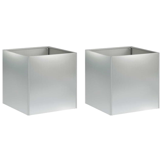 Garden Planter 2 pcs Silver 45 x 45 x 45 cm Galvanised Steel Garden Planter 2 pcs Silver 45 x 45 x 45 cm Galvanised Steel