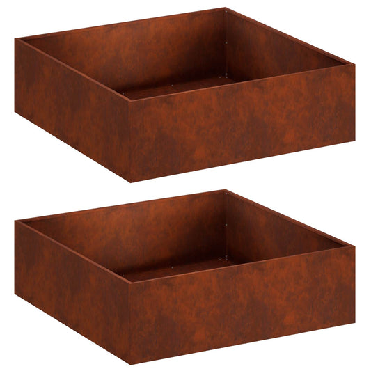 Garden Planter 2 pcs Rusty 80 x 80 x 30 cm Weathering Steel Garden Planter 2 pcs Rusty 80 x 80 x 30 cm Weathering Steel