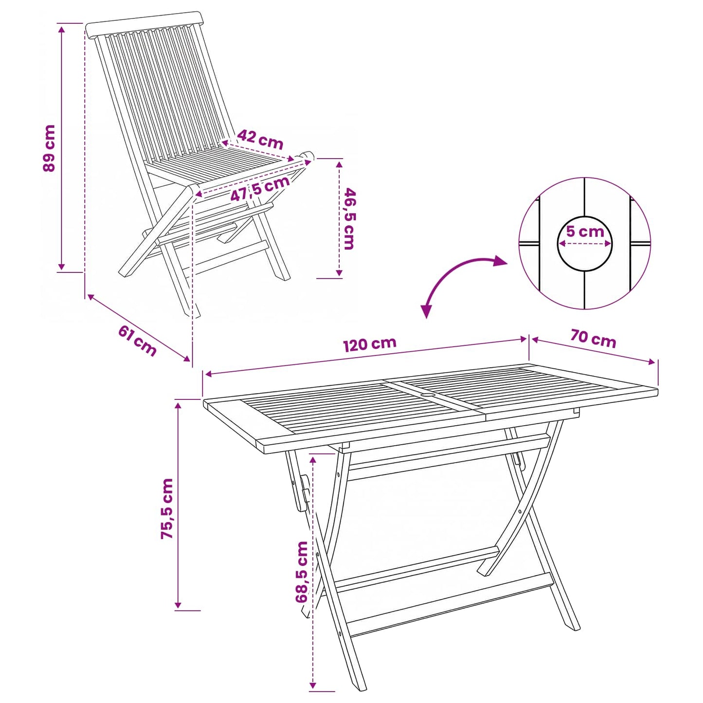 Garden Furniture Set 7 pcs Natural Solid Teak Wood