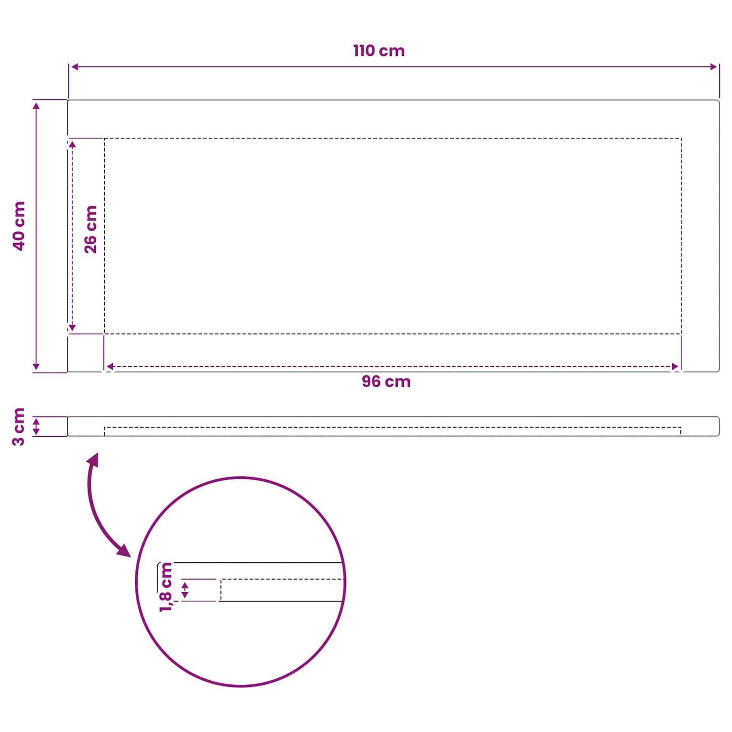 Rectangular Table Top 110 x 40 x 3.5 cm Rectangular Natural