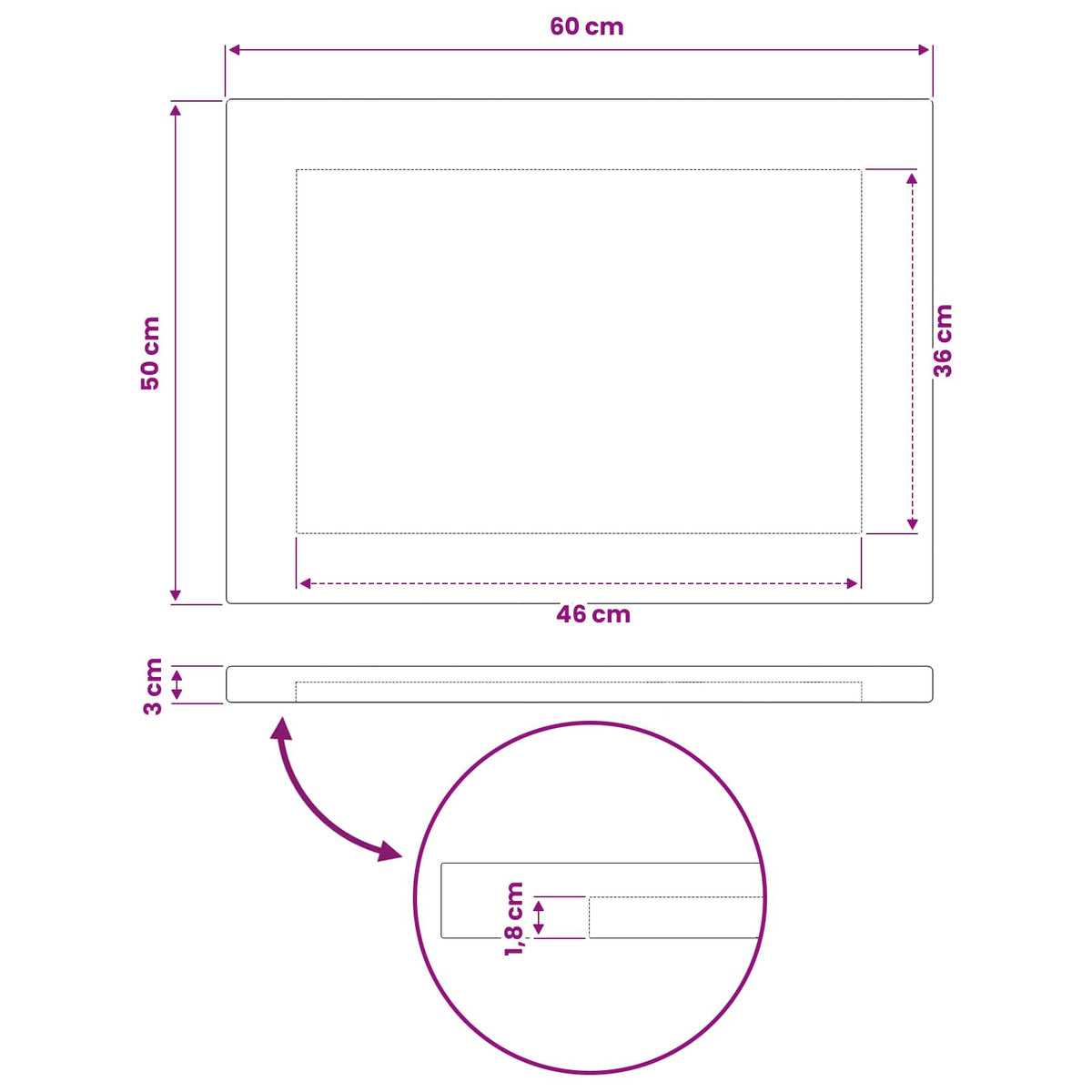 Rectangular Table Top 60 x 50 x 3.5 cm Rectangular Natural
