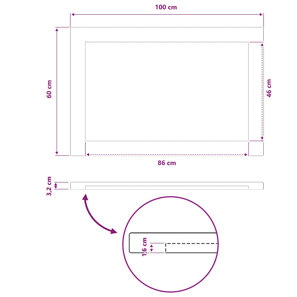 Rectangular Table Top 100 x 60 x 3.2 cm Rectangular