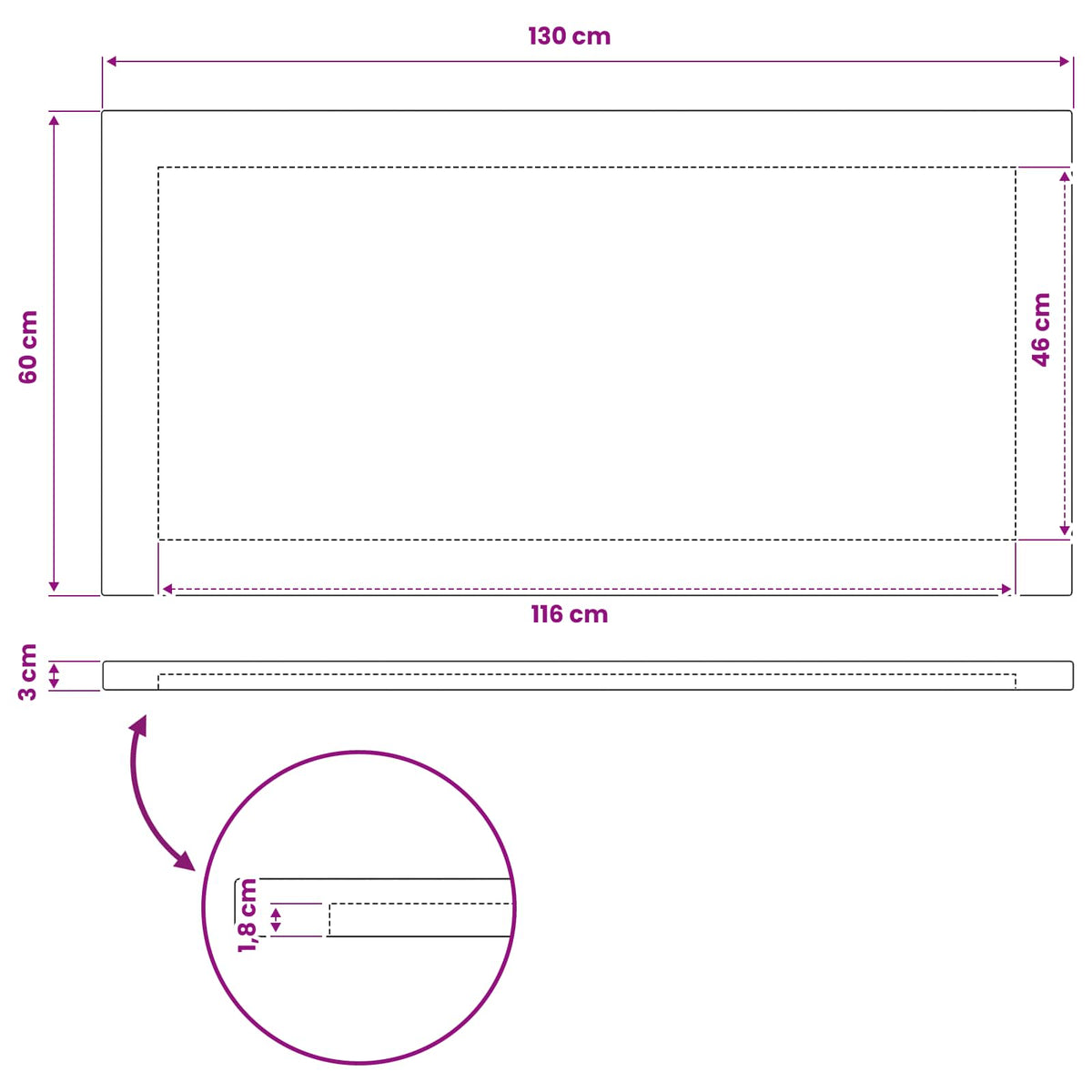 Rectangular Table Top 130 x 60 x 3.2 cm Rectangular